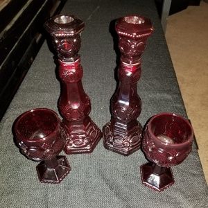 4pc Avon Cape Cod glasses & candlesticks